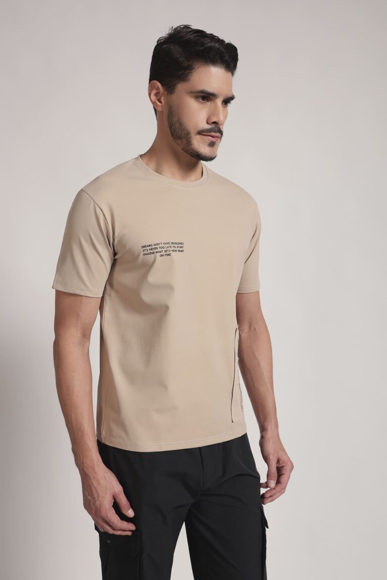 Beige Graphic Patch Cotton T-Shirt