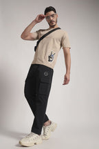 Beige Graphic Patch Cotton T-Shirt