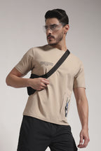 Beige Graphic Patch Cotton T-Shirt