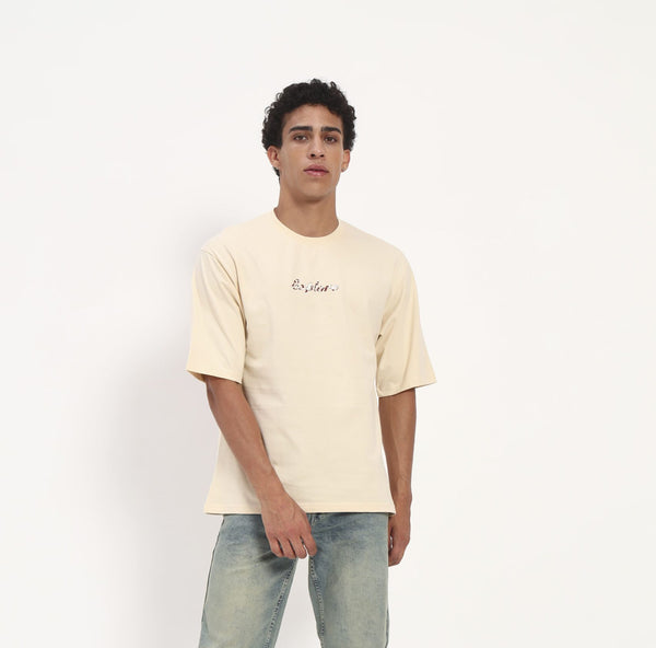 ZOCCO Beige Oversized Tiger Graphic T-Shirt