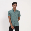 Teal Green Tropical Print Short Sleeve Shirt