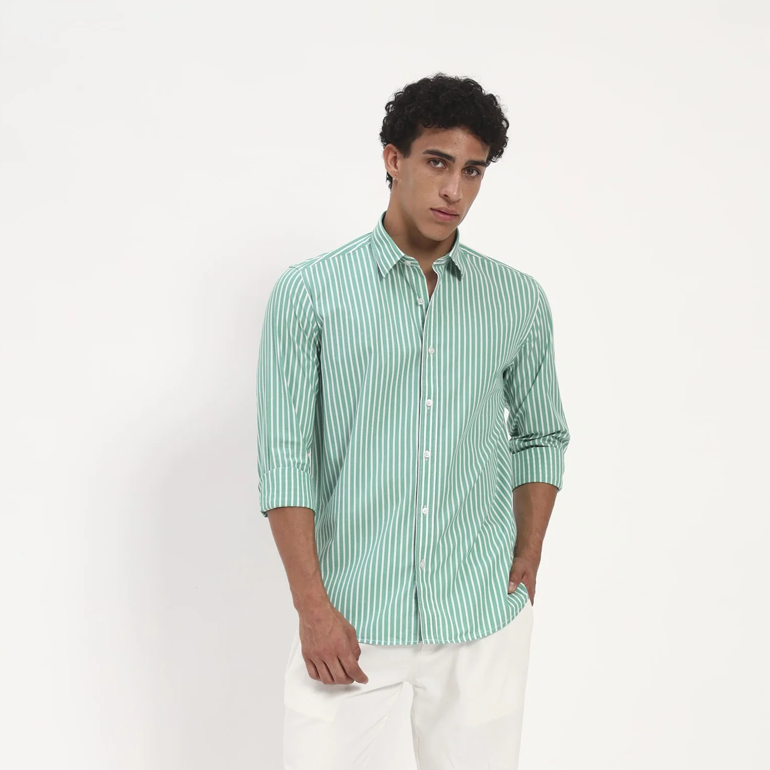 Mint Green Vertical Stripe Cotton Shirt