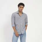 Navy & White Vertical Stripe Cotton Shirt
