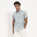 Mist Green Tropical Leaf Print Short Sleeve Shirt