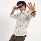 White Floral Print Cotton Shirt