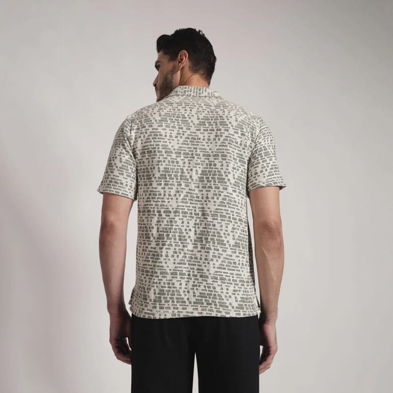 Monochrome Abstract Block Print Cuban Collar Shirt