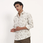 White Floral Print Cotton Shirt