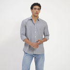 Navy & White Vertical Stripe Cotton Shirt
