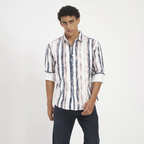 Navy & Blush Vertical Stripe Washed Cotton Shirt