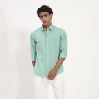 Mint Green Vertical Stripe Cotton Shirt
