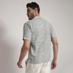 Grey Crosshatch Print Cuban Collar Shirt