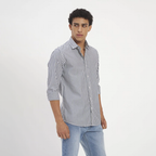 Navy & White Vertical Stripe Cotton Shirt