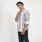 Navy & Blush Vertical Stripe Washed Cotton Shirt