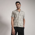 Monochrome Abstract Block Print Cuban Collar Shirt