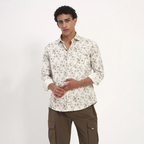 White Floral Print Cotton Shirt