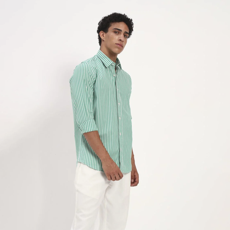 Mint Green Vertical Stripe Cotton Shirt