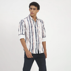 Navy & Blush Vertical Stripe Washed Cotton Shirt