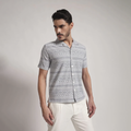 Grey & White Geometric Print Cuban Collar Shirt