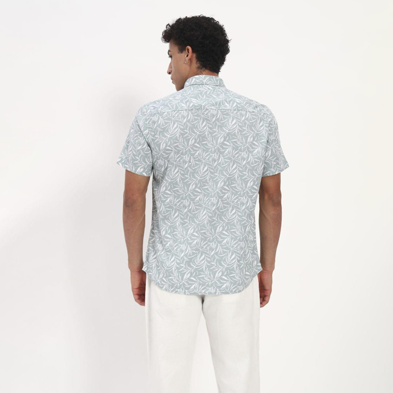 Mist Green Tropical Leaf Print Short Sleeve Shirt