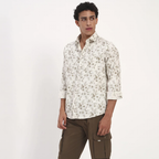 White Floral Print Cotton Shirt