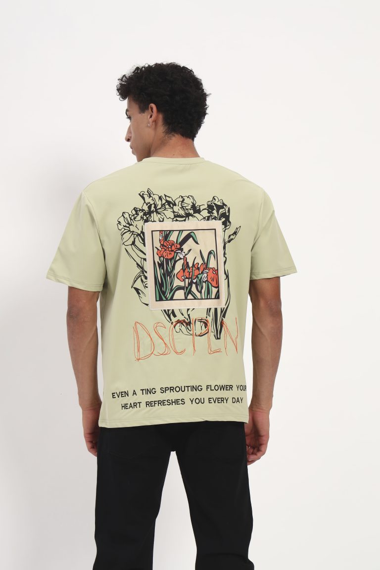 Zocco Sage Green Graphic T-Shirt - Minimal Floral Back Print