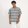 Slate Grey Zigzag Print Cuban Collar Shirt