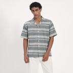 Slate Grey Zigzag Print Cuban Collar Shirt