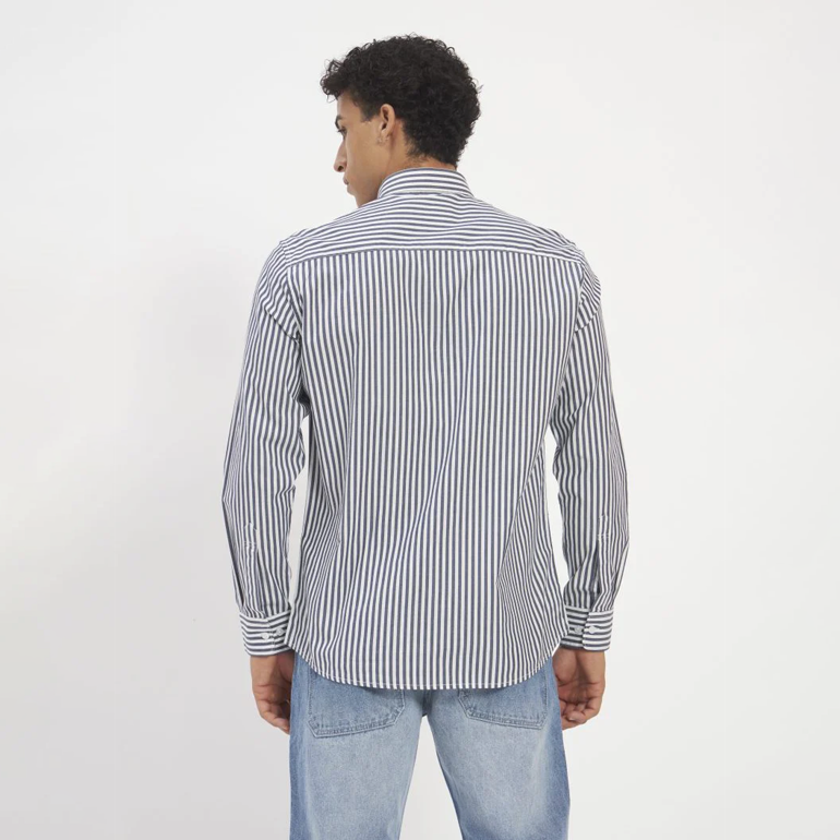 Navy & White Vertical Stripe Cotton Shirt