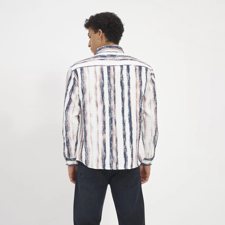 Navy & Blush Vertical Stripe Washed Cotton Shirt