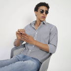 Navy & White Vertical Stripe Cotton Shirt