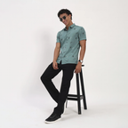 Teal Green Tropical Print Short Sleeve Shirt