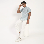 Mist Green Tropical Leaf Print Short Sleeve Shirt