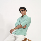 Mint Green Vertical Stripe Cotton Shirt