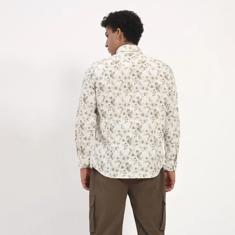 White Floral Print Cotton Shirt