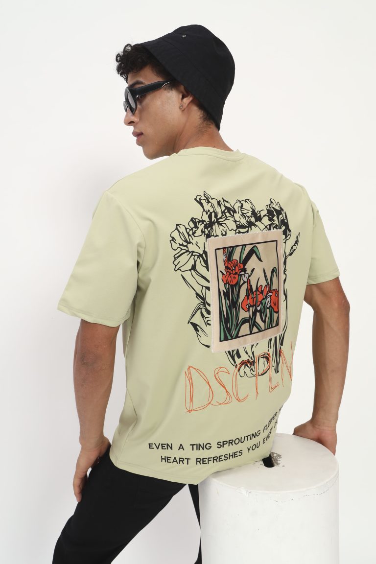Zocco Sage Green Graphic T-Shirt - Minimal Floral Back Print