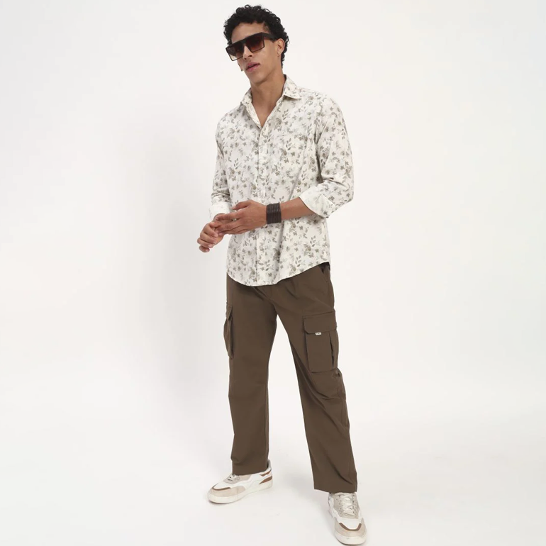 White Floral Print Cotton Shirt