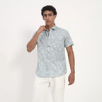 Mist Green Tropical Leaf Print Short Sleeve Shirt