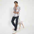 Navy & Blush Vertical Stripe Washed Cotton Shirt