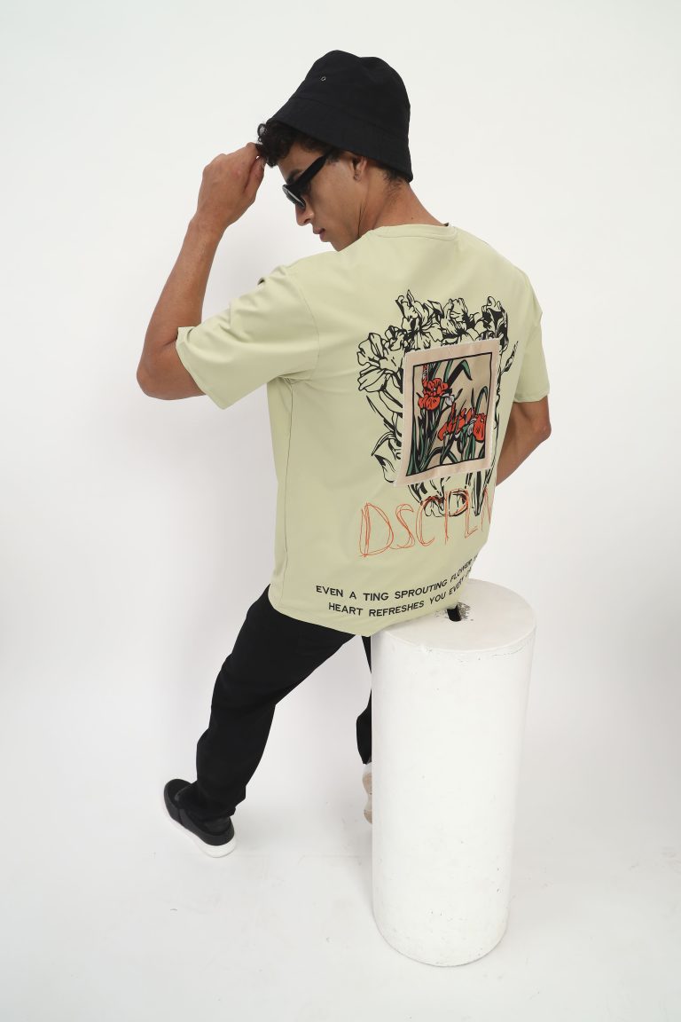 Zocco Sage Green Graphic T-Shirt - Minimal Floral Back Print