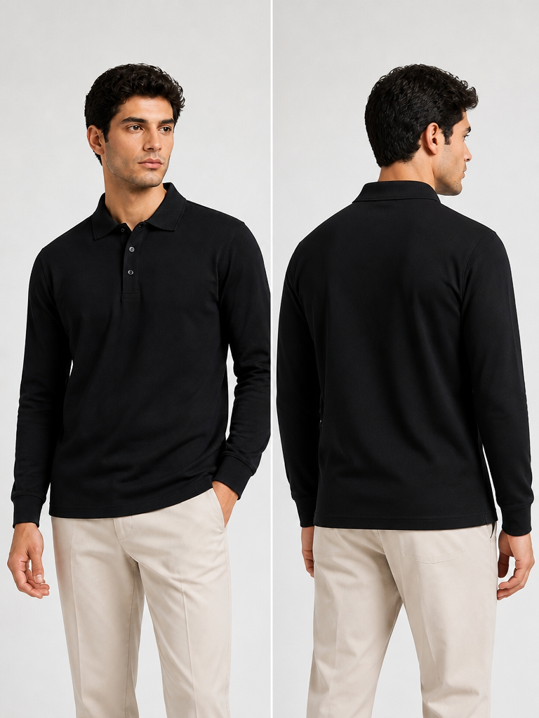 Men's Black Full Sleeve Polo T-Shirt
