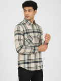 Men’s Beige & Grey Checked Full Sleeve Casual Shirt