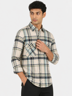 Men’s Beige & Grey Checked Full Sleeve Casual Shirt
