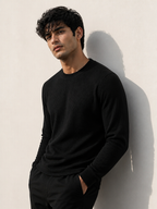 Men’s Black Waffle Knit Crew Neck Sweatshirt
