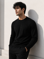 Men’s Black Waffle Knit Crew Neck Sweatshirt