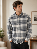 Men’s White & Grey Checked Full Sleeve Shacket