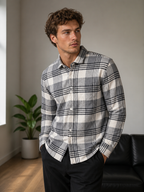 Men’s White & Grey Checked Full Sleeve Shacket