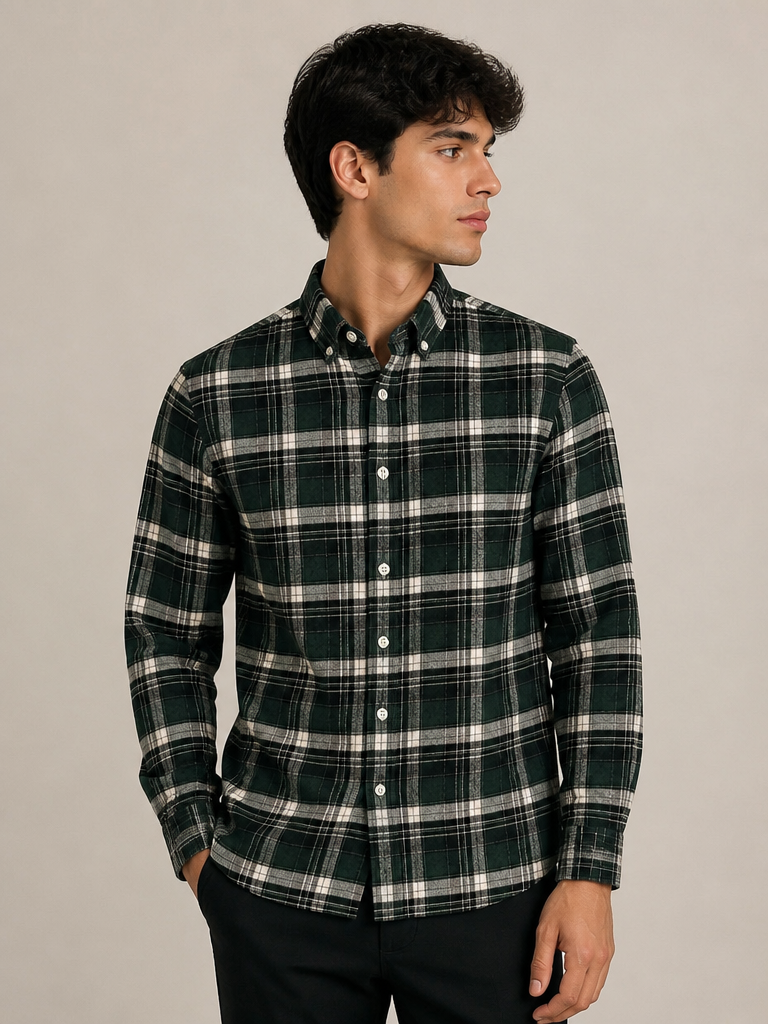 Men’s Dark Green Checked Full Sleeve Shirt