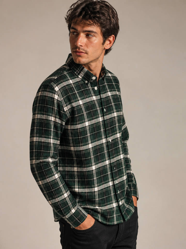 Men’s Dark Green Checked Full Sleeve Shirt