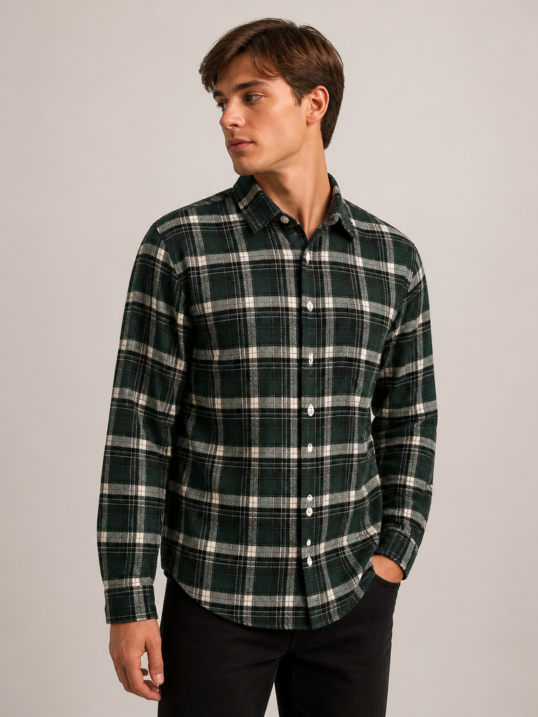 Men’s Dark Green Checked Full Sleeve Shirt