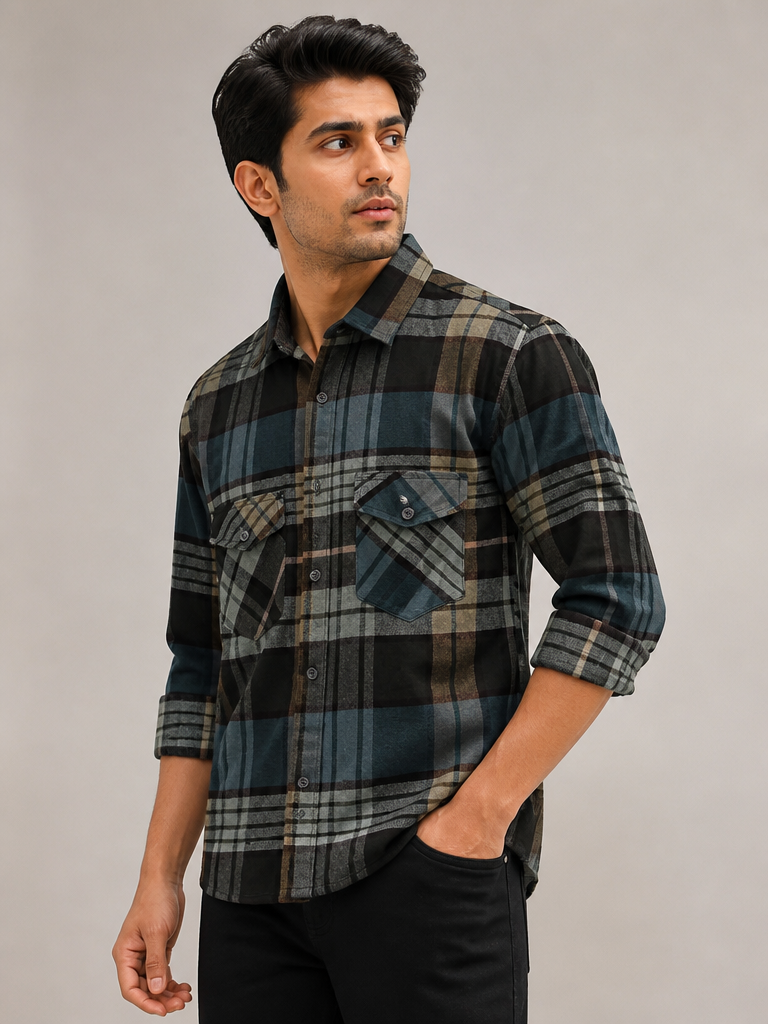 Men’s Black & Grey Checked Full Sleeve Casual Shirt